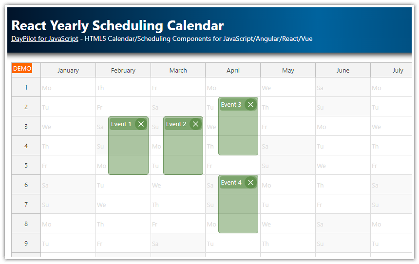 React Yearly Scheduling Calendar